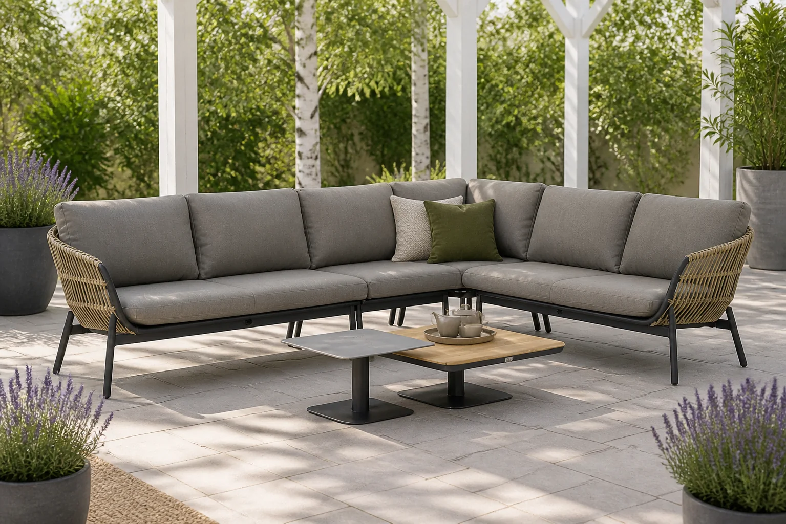 Sfeerfoto van Coco Nathan/Ralph 60/90 cm hoek loungeset 6-delig – Taupe-naturel-bruin