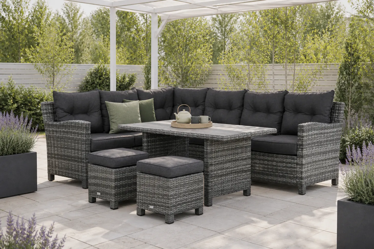 Sfeerfoto van Domani Furniture Beluga dining loungeset 5-delig – Grijs-antraciet