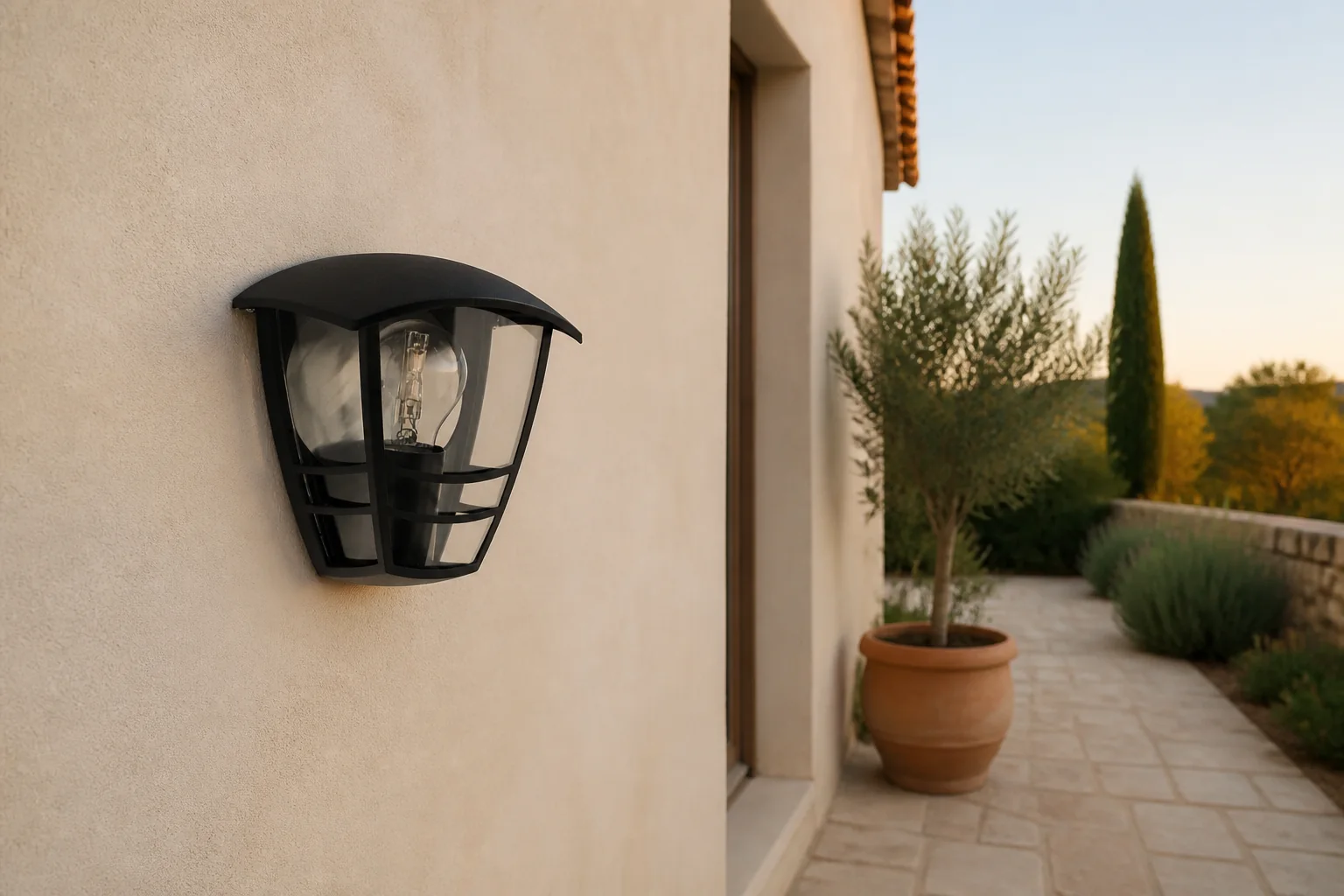 Sfeerfoto van Philips Creek buitenwandlamp zwart verlichting