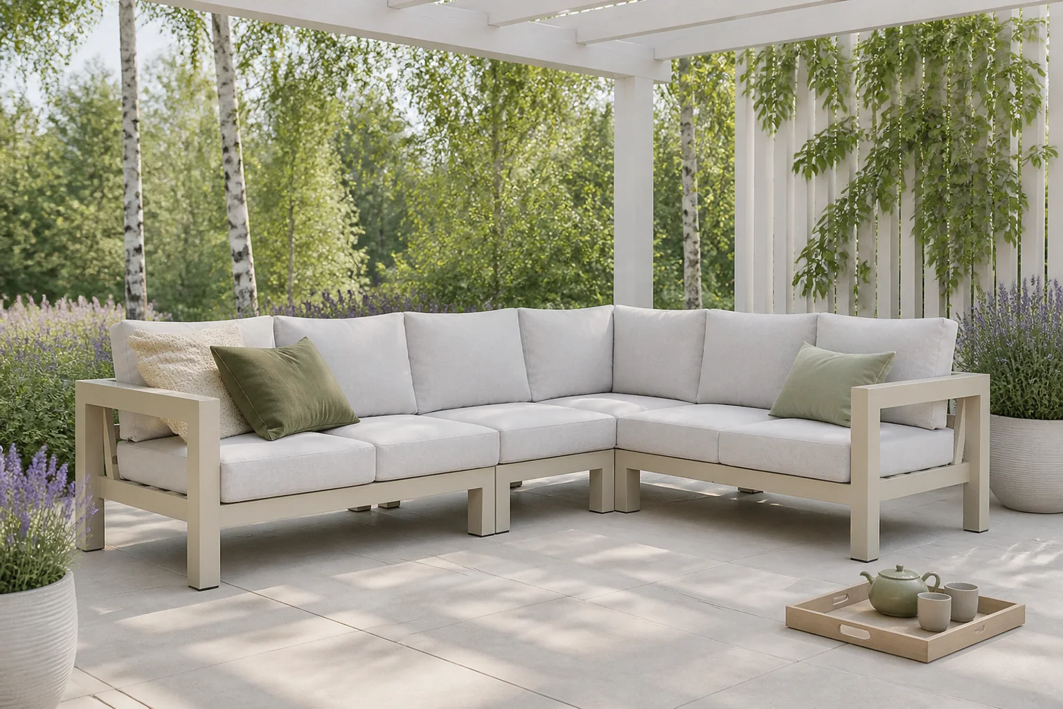 Sfeerfoto van Lifestyle Garden Furniture Luca hoek loungeset 4-delig – Taupe-naturel-bruin