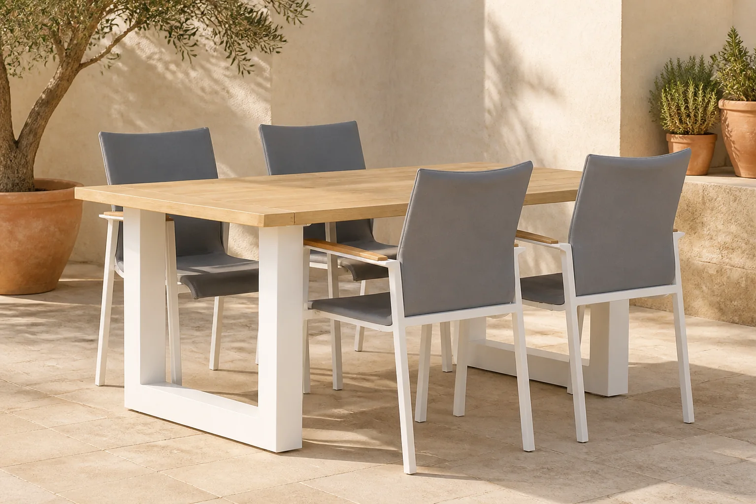 Sfeerfoto van Lifestyle Garden Furniture Brandon/Talai 180 cm dining tuinset 5-delig – Wit