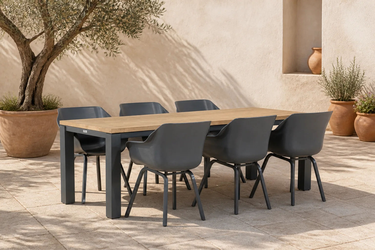 Sfeerfoto van Hartman Sophie element/Veneto 230 cm dining tuinset 7-delig – Grijs-antraciet
