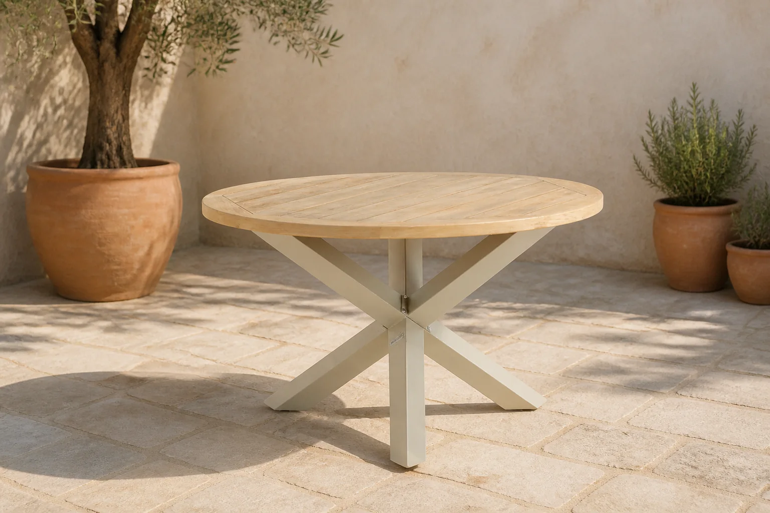 Sfeerfoto van Lifestyle Garden Furniture Rockville dining tuintafel 120 cm – Taupe-naturel-bruin