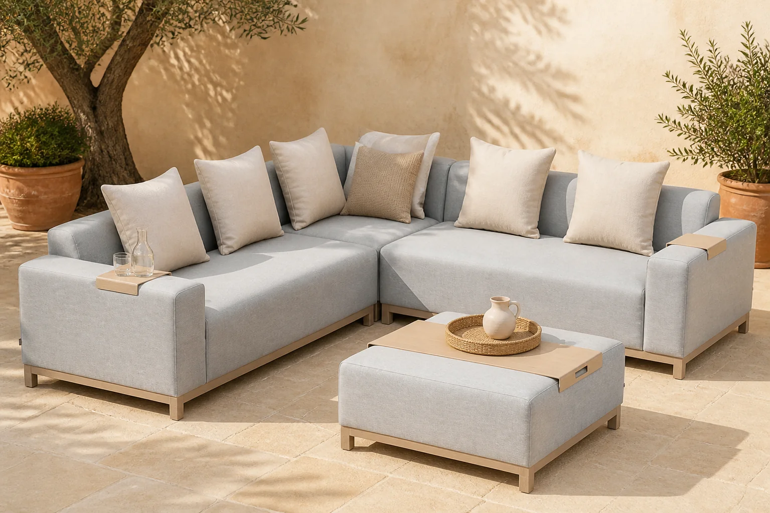 Sfeerfoto van De Laan Projects Laan Soleil hoek loungeset 4-delig – Grijs-antraciet
