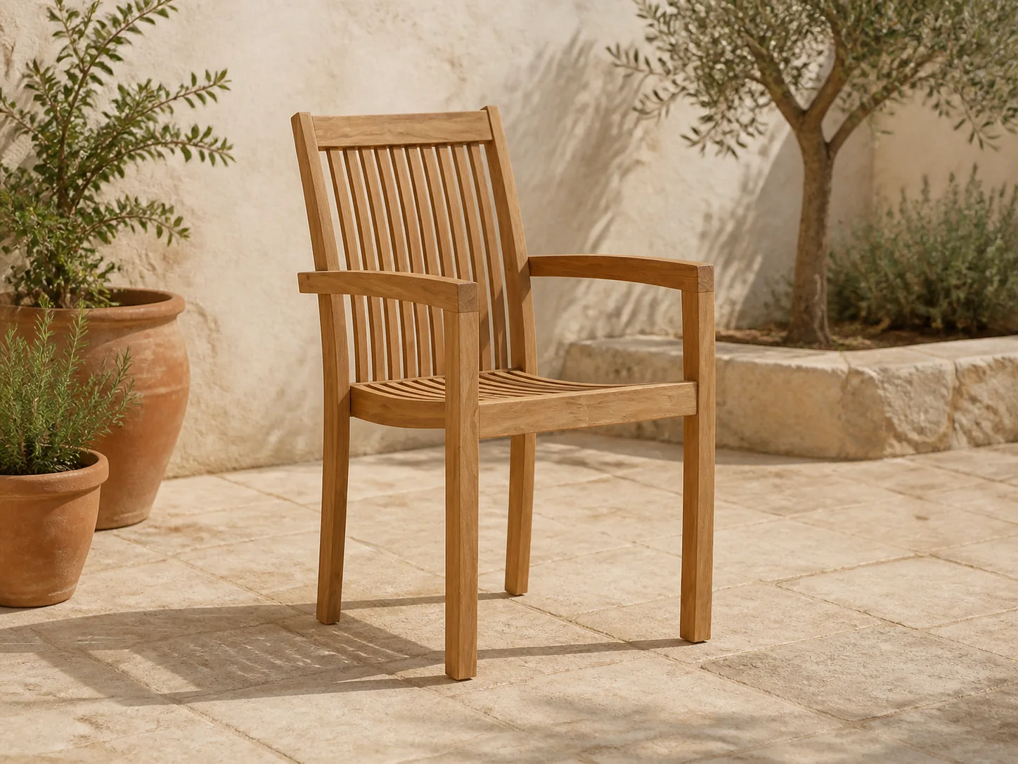 Sfeerfoto van Sunyard Furniture + 15% kassakorting | Sunyard Jakarta dining tuinstoel stapelbaar – Bruin