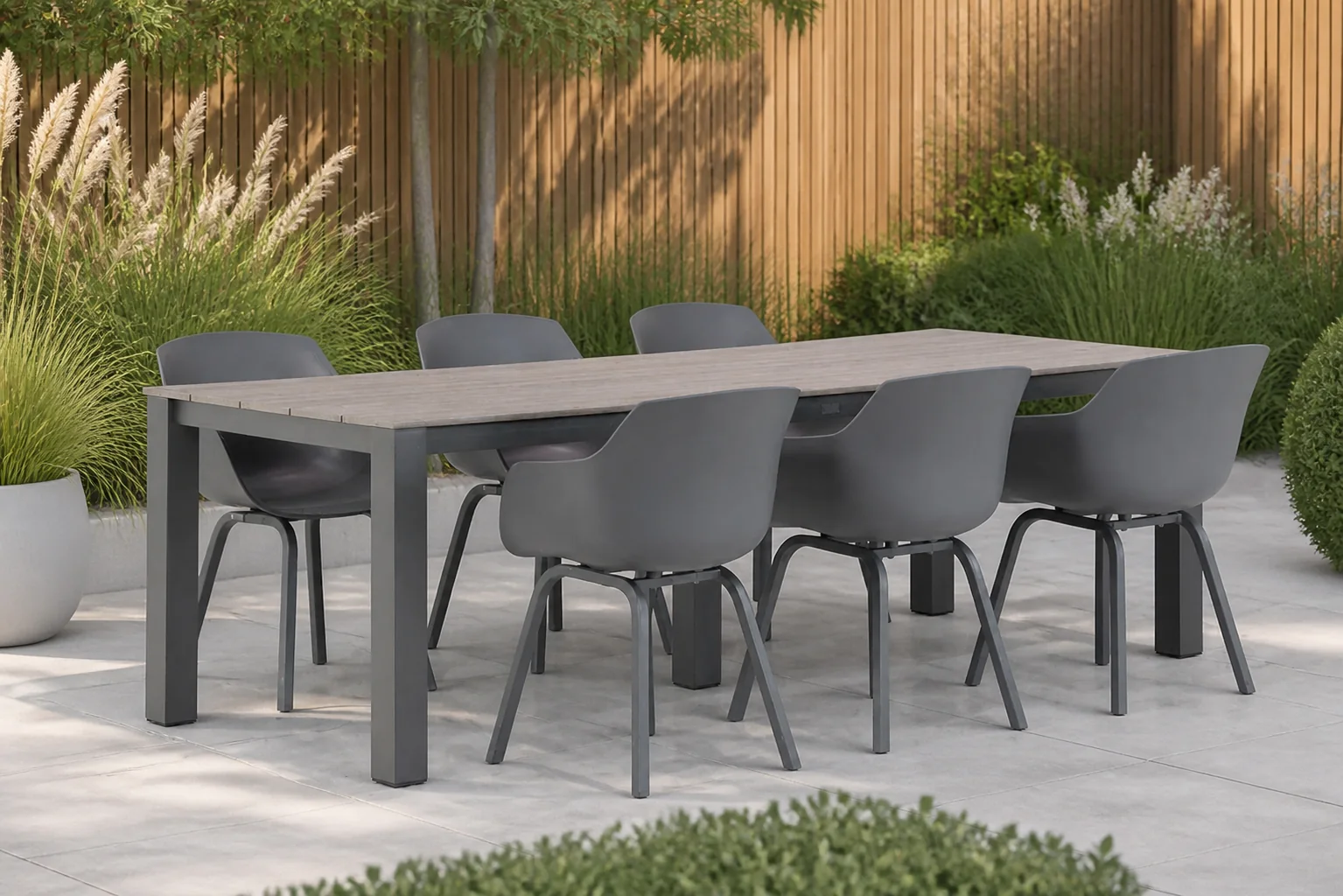 Sfeerfoto van Lifestyle Garden Furniture Salina/Valley 240 cm dining tuinset 7-delig – Grijs-antraciet