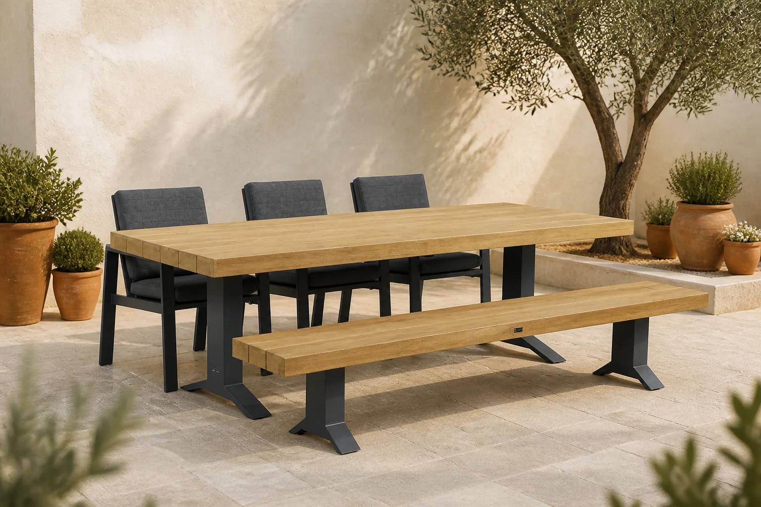 Sfeerfoto van Lifestyle Garden Furniture Marietta/Superior 260 cm dining tuinset 5-delig – Grijs-antraciet