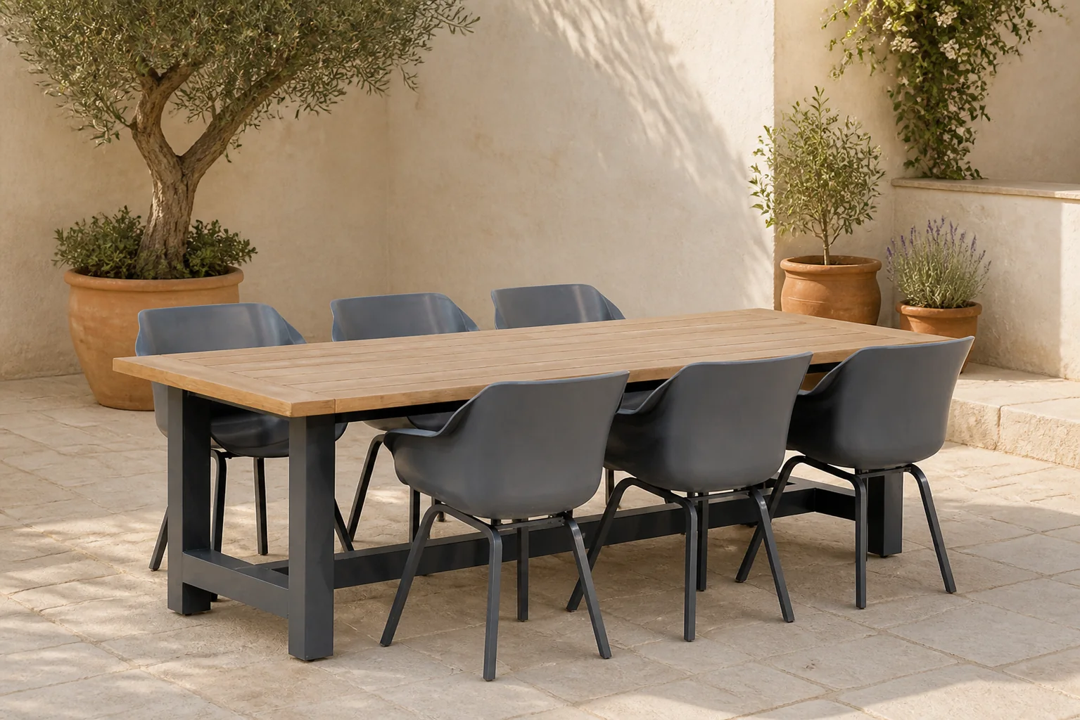 Sfeerfoto van Hartman Sophie element/San Francisco 260 cm dining tuinset 7-delig – Grijs-antraciet