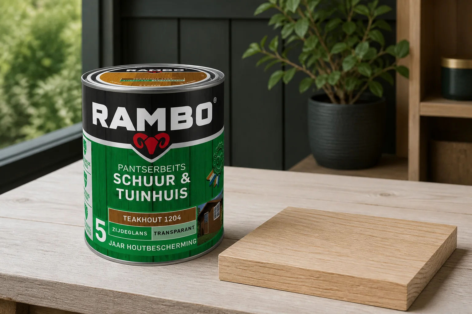 Sfeerfoto van Rambo Pantserbeits schuur en tuinhuis zg tr. 1204 0,75l – hout