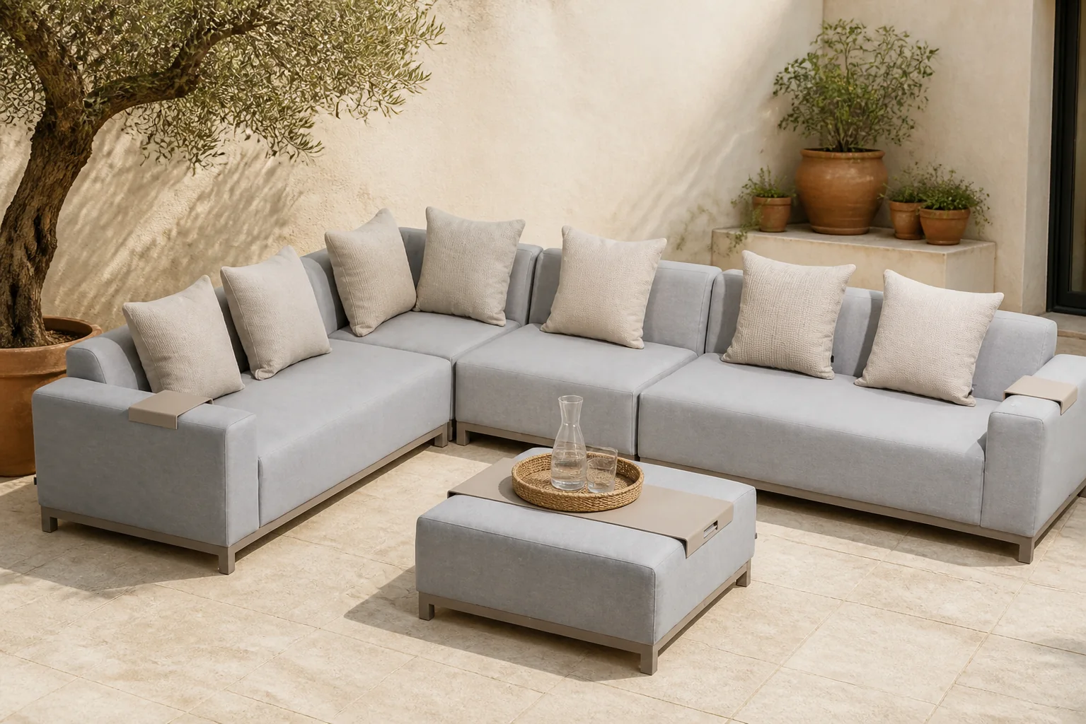 Sfeerfoto van De Laan Projects Laan Soleil hoek loungeset 5-delig – Grijs-antraciet