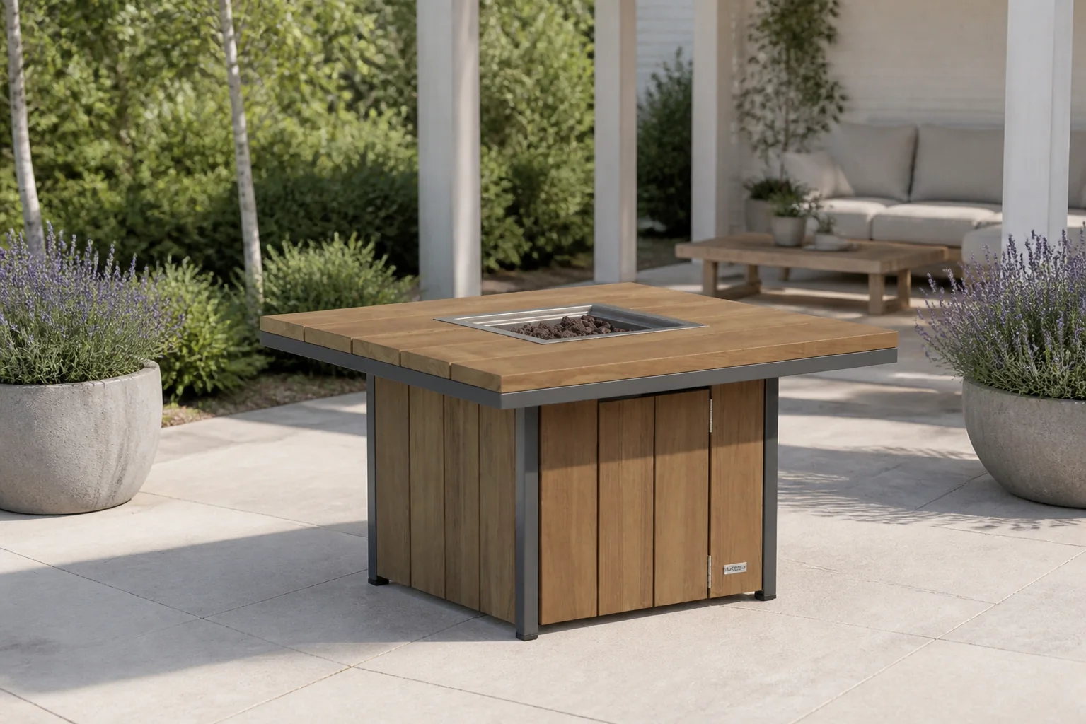 Sfeerfoto van Lifestyle Garden Furniture Seaside lounge vuurtafel 90 x 90 cm antraciet – Grijs-antraciet