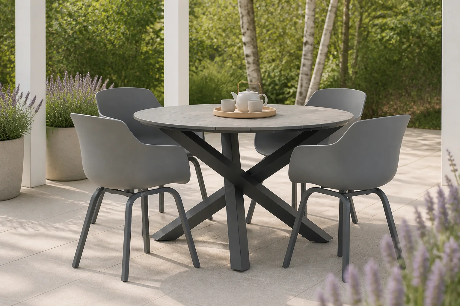 Sfeerfoto van Lifestyle Garden Furniture Salina/Ancona 125 cm dining tuinset 5-delig – Grijs-antraciet