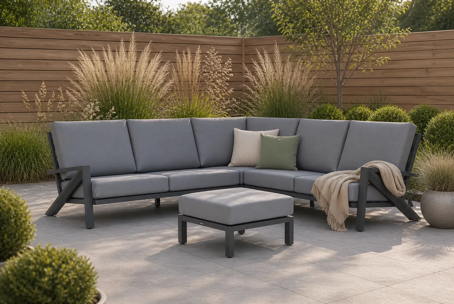 Sfeerfoto van Santika Furniture Cinta hoek loungeset 4-delig – Grijs-antraciet