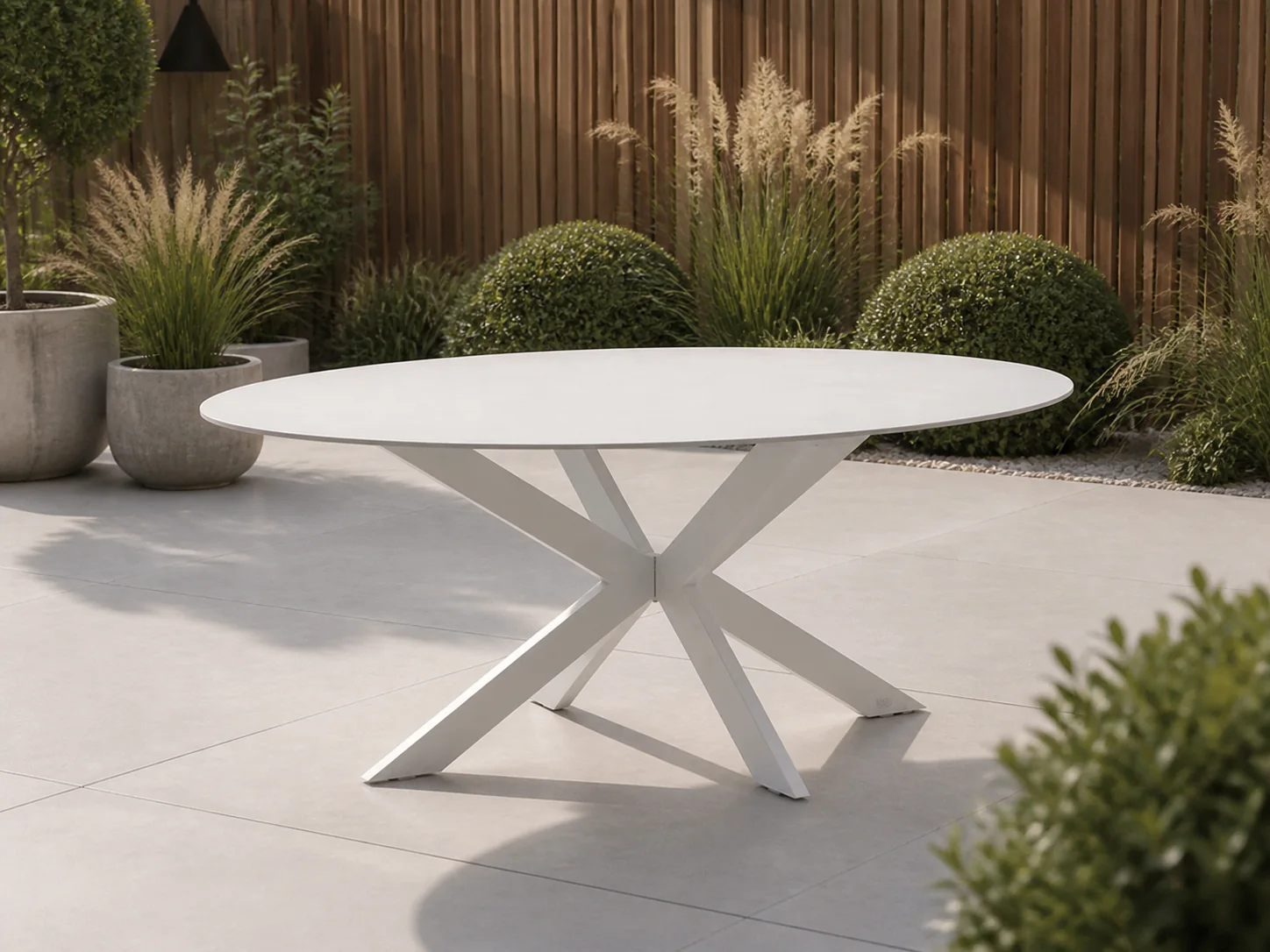 Sfeerfoto van Bellagio tuinmeubelen Furato ellips dining tuintafel 200x110cm – Wit
