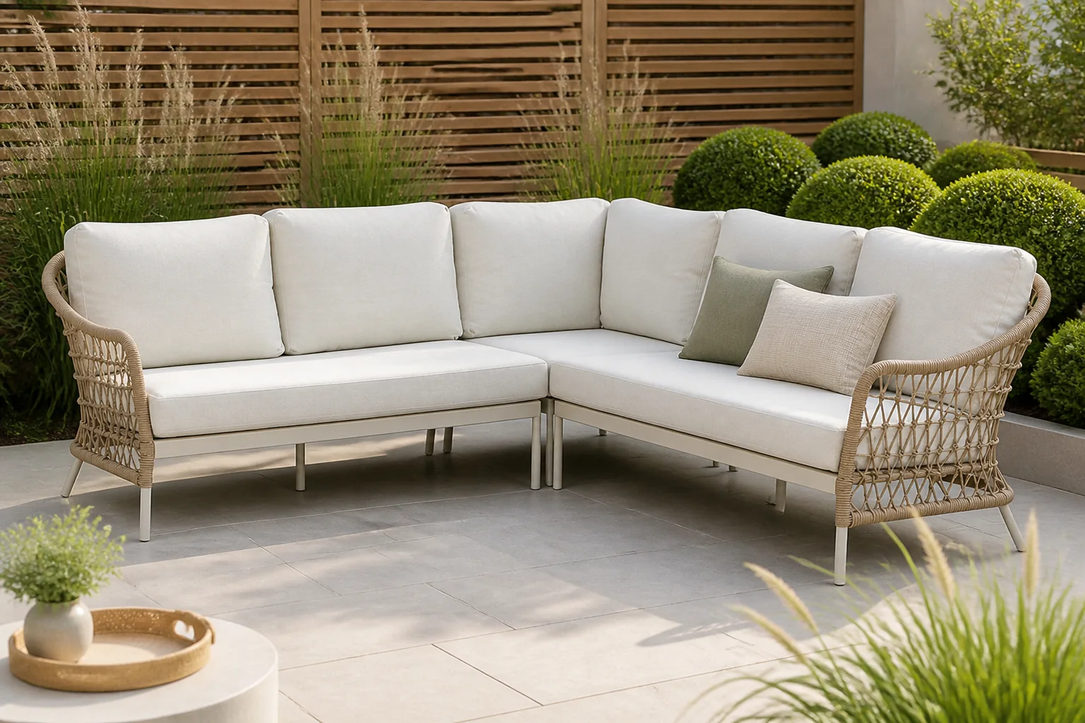Sfeerfoto van Coco Bali hoek loungeset 3-delig – Taupe-naturel-bruin