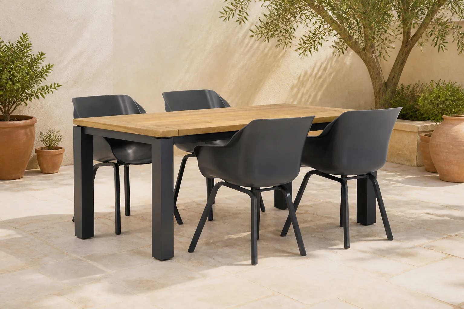 Sfeerfoto van Hartman Sophie element/Veneto 180 cm dining tuinset 5-delig – Grijs-antraciet