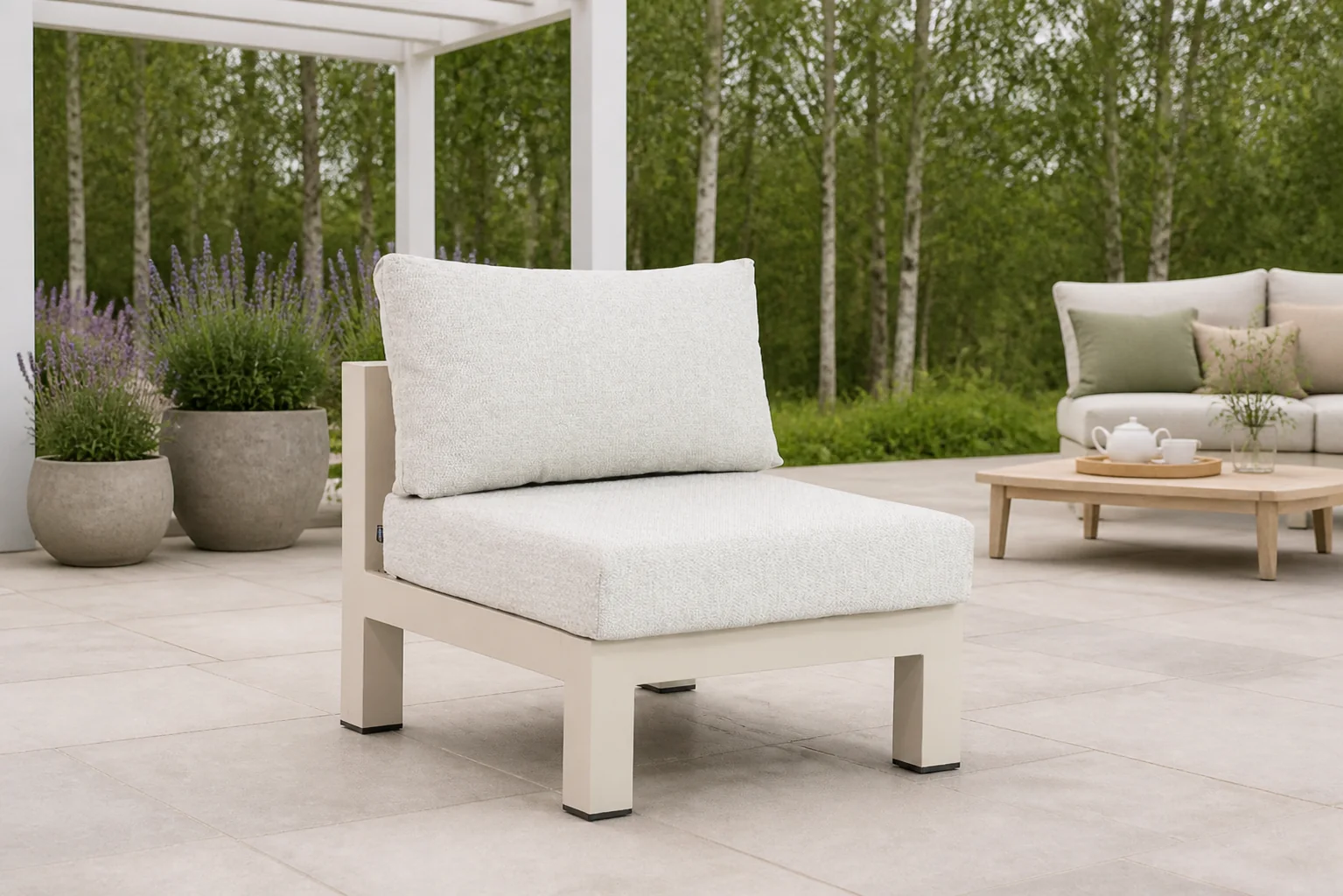 Sfeerfoto van Lifestyle Garden Furniture Luca midden module – Taupe-naturel-bruin