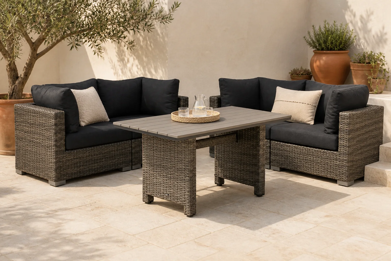 Sfeerfoto van Garden Collections Toronto/Lusso dining loungeset 5-delig – Taupe-naturel-bruin