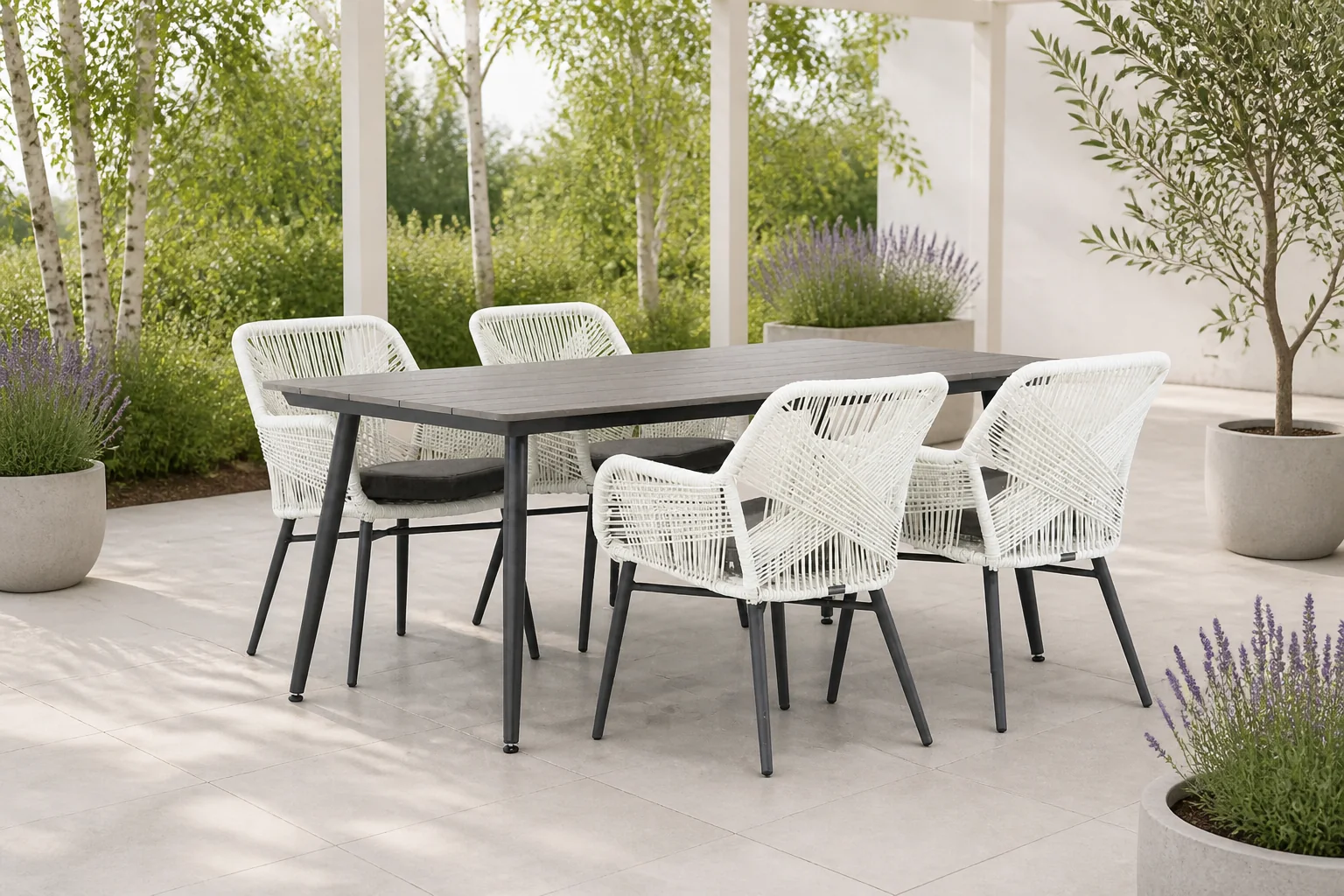 Sfeerfoto van Lifestyle Garden Furniture Advance/Matale 180 cm dining tuinset 5-delig – Wit