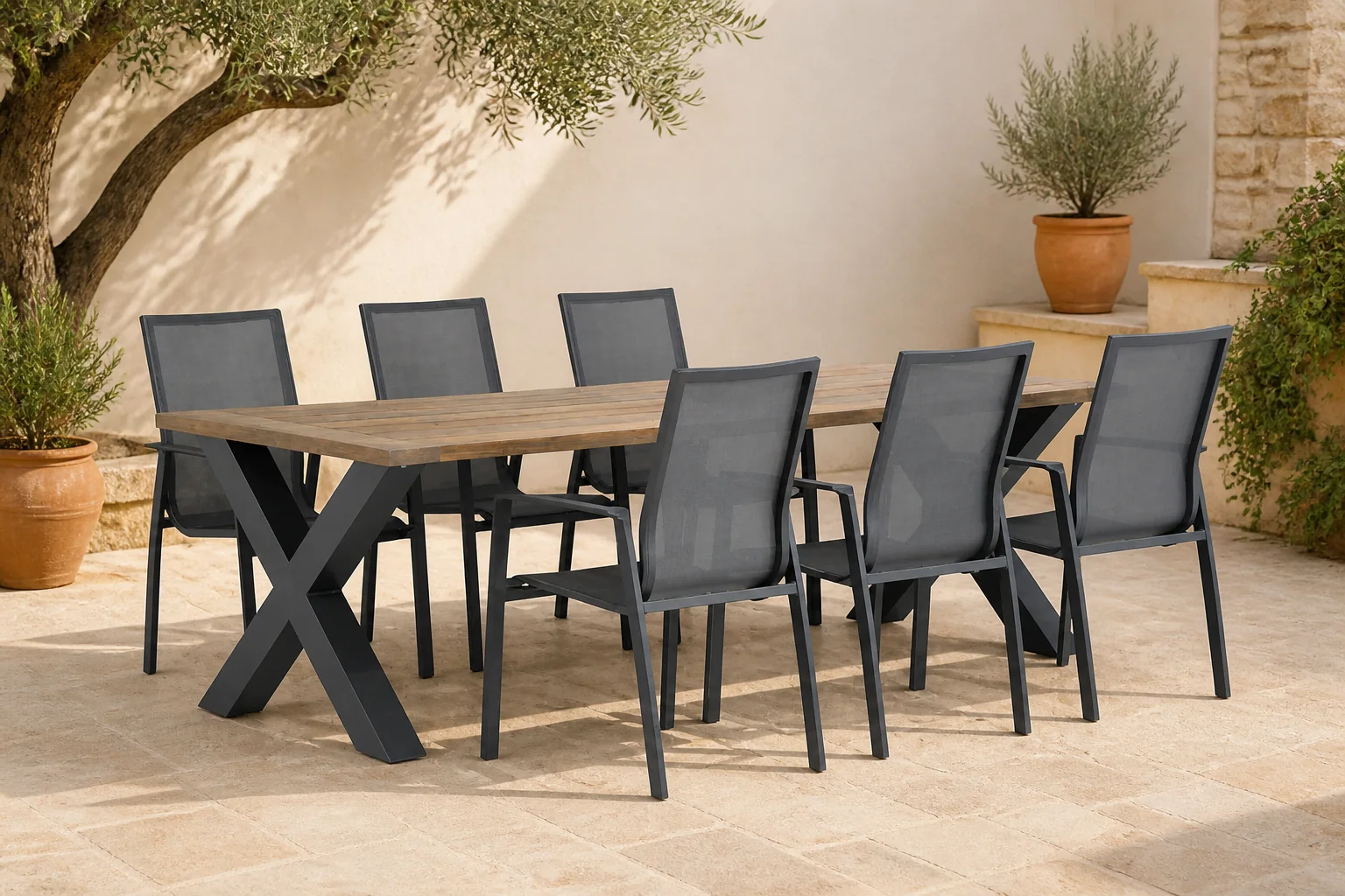 Sfeerfoto van Lifestyle Garden Furniture Ultimate/Cardiff 240 cm dining tuinset 7-delig – Grijs-antraciet