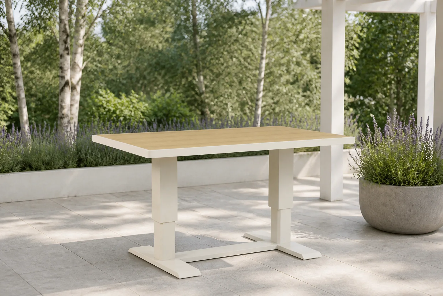 Sfeerfoto van Lifestyle Garden Furniture Evora lounge/dining tuintafel 140 x 80 cm verstelbaar – Taupe-naturel-bruin