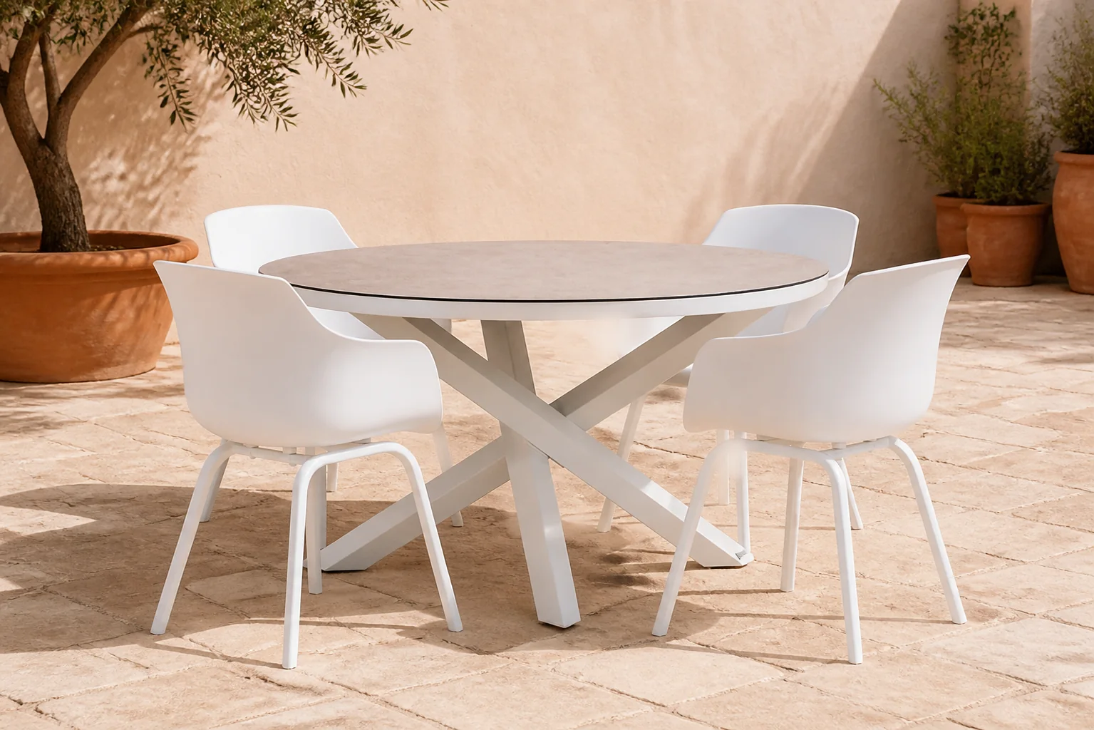Sfeerfoto van Lifestyle Garden Furniture Salina/Livorno 125 cm dining tuinset 5-delig – Wit
