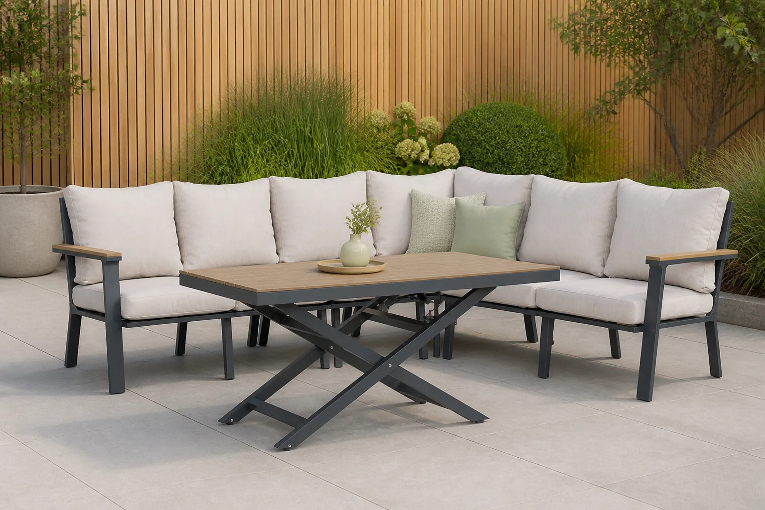 Sfeerfoto van Lifestyle Garden Furniture Santiago hoek loungeset 5-delig – Grijs-antraciet