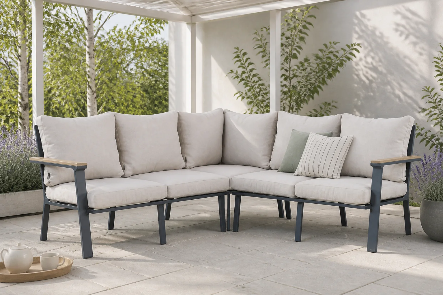 Sfeerfoto van Lifestyle Garden Furniture Santiago hoek loungeset 3-delig – Grijs-antraciet