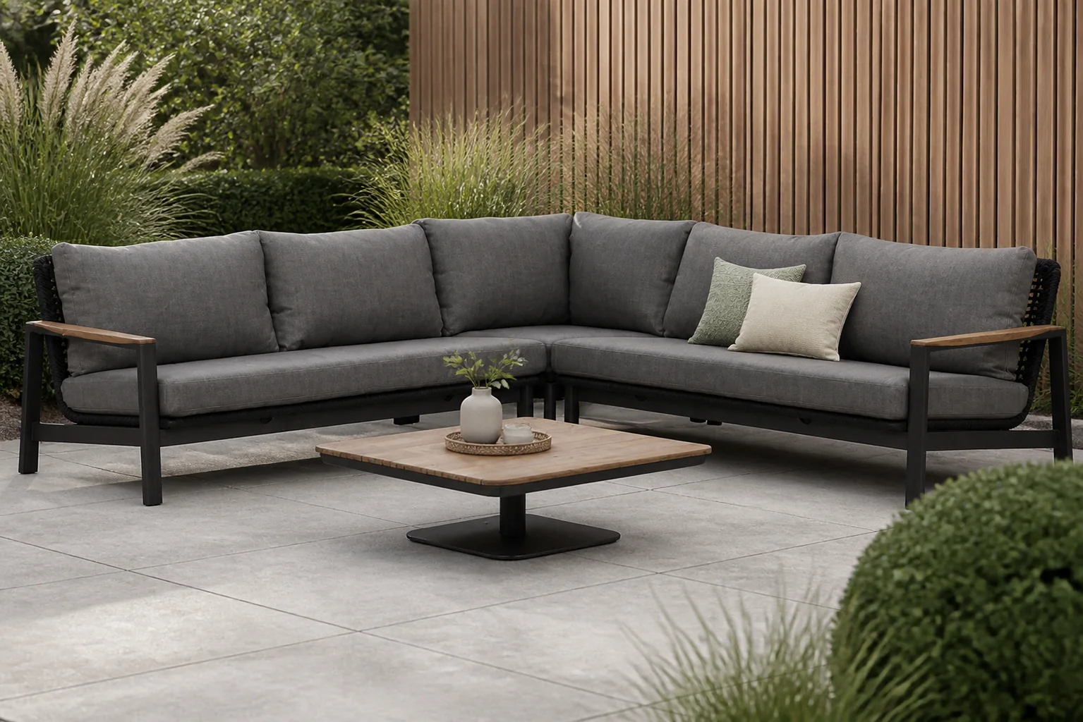Sfeerfoto van Coco Ralph/Ralph 90 cm hoek loungeset 4-delig – Grijs-antraciet