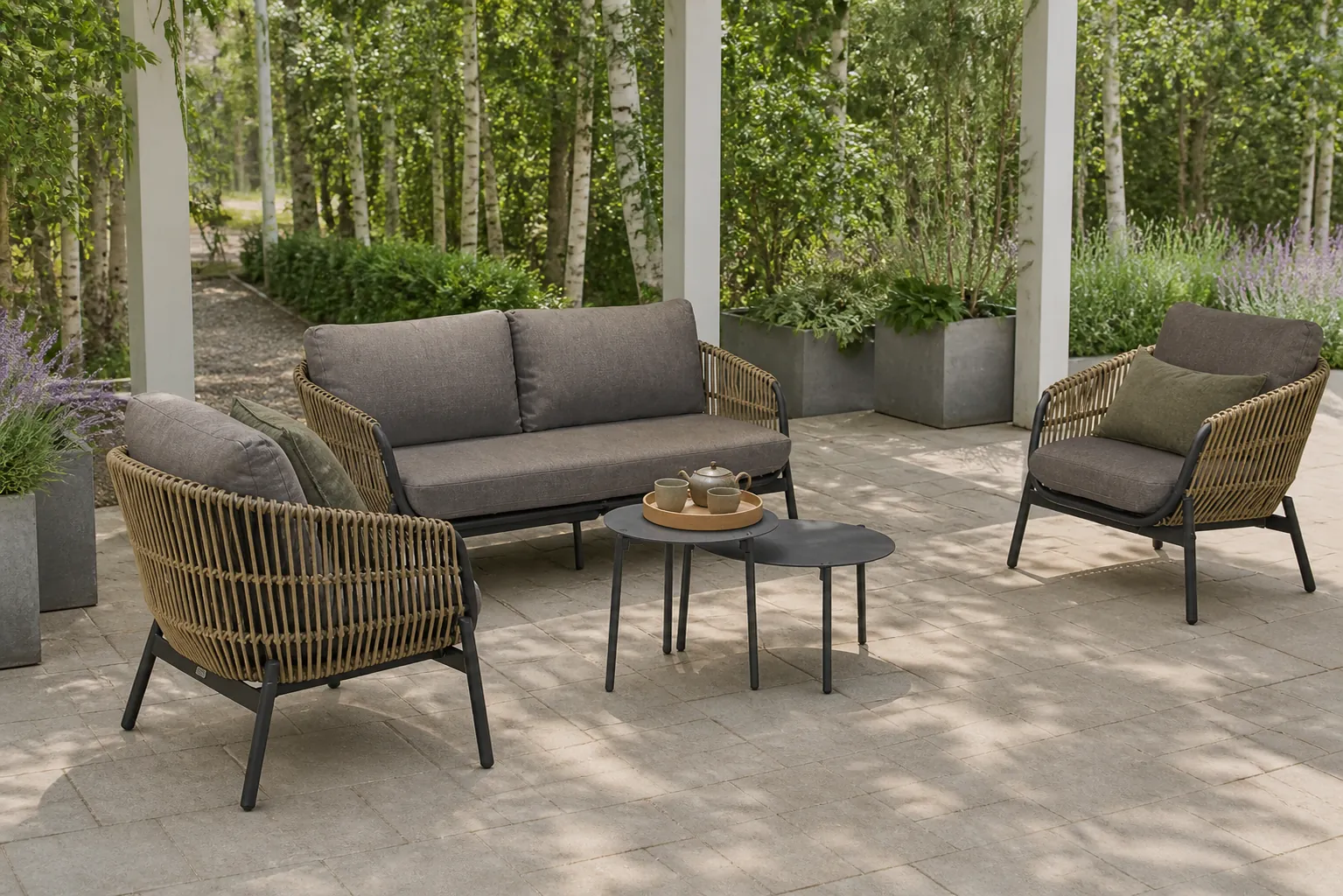 Sfeerfoto van Coco Nathan/Pacific 60-45 cm stoel-bank loungeset – Taupe-naturel-bruin