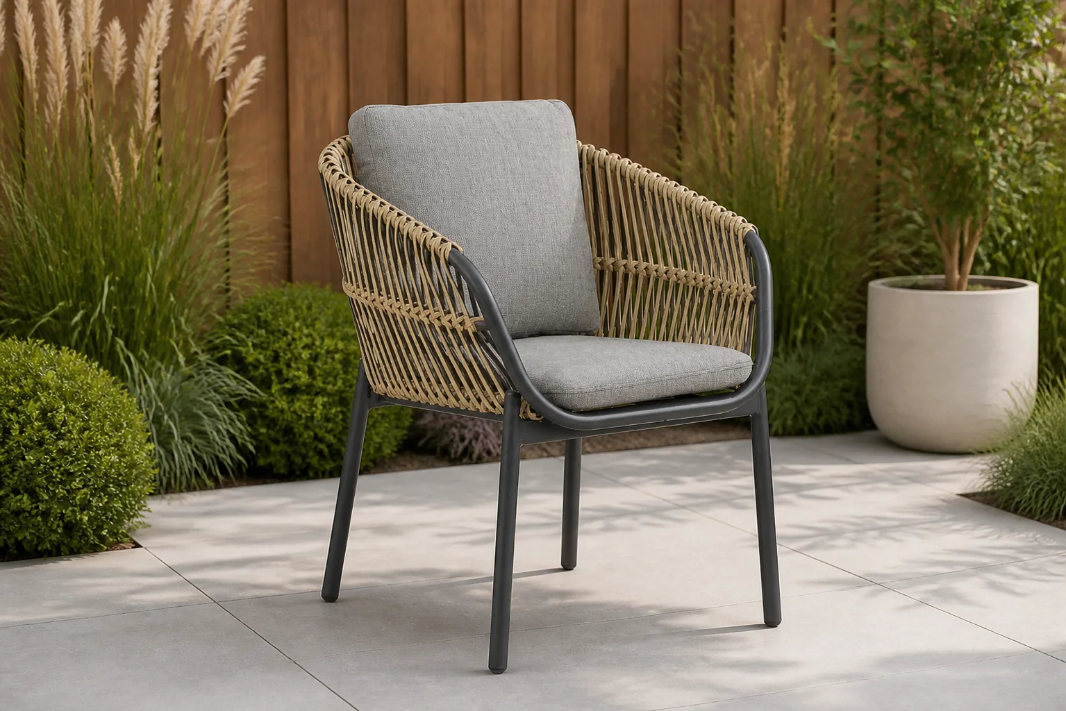Sfeerfoto van Coco Nathan dining tuinstoel – Taupe-naturel-bruin