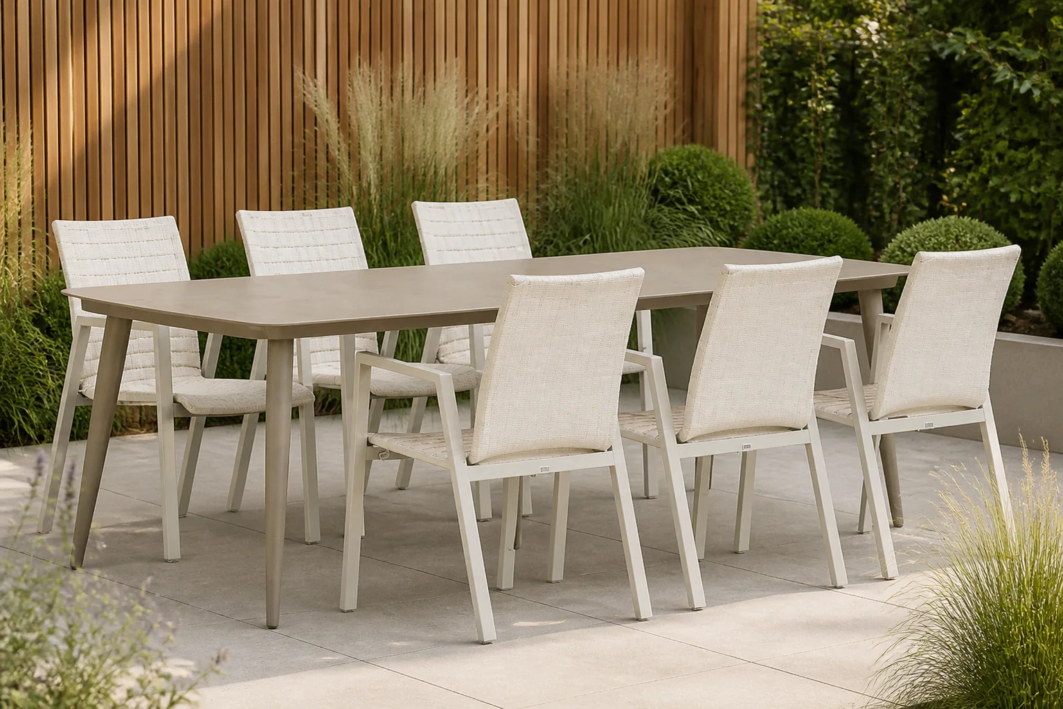 Sfeerfoto van Osmen Joliet/Vienna 240 cm dining tuinset 7-delig – Taupe-naturel-bruin