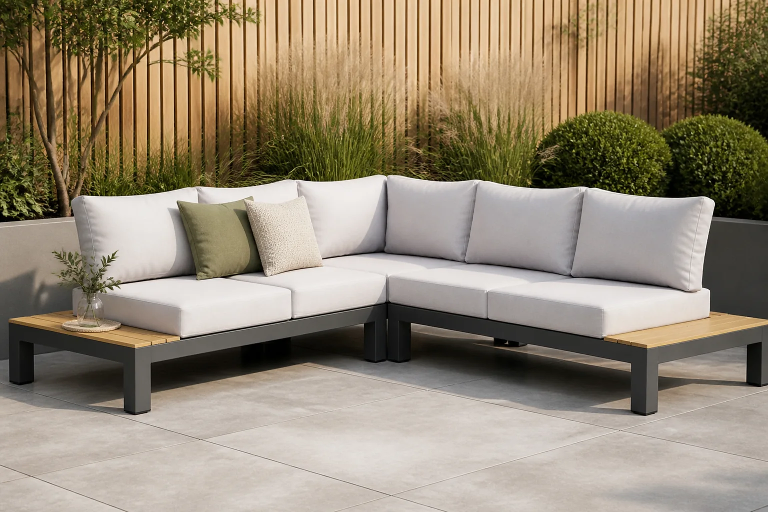 Sfeerfoto van Lifestyle Garden Furniture Vittoria hoek loungeset 3-delig – Grijs-antraciet