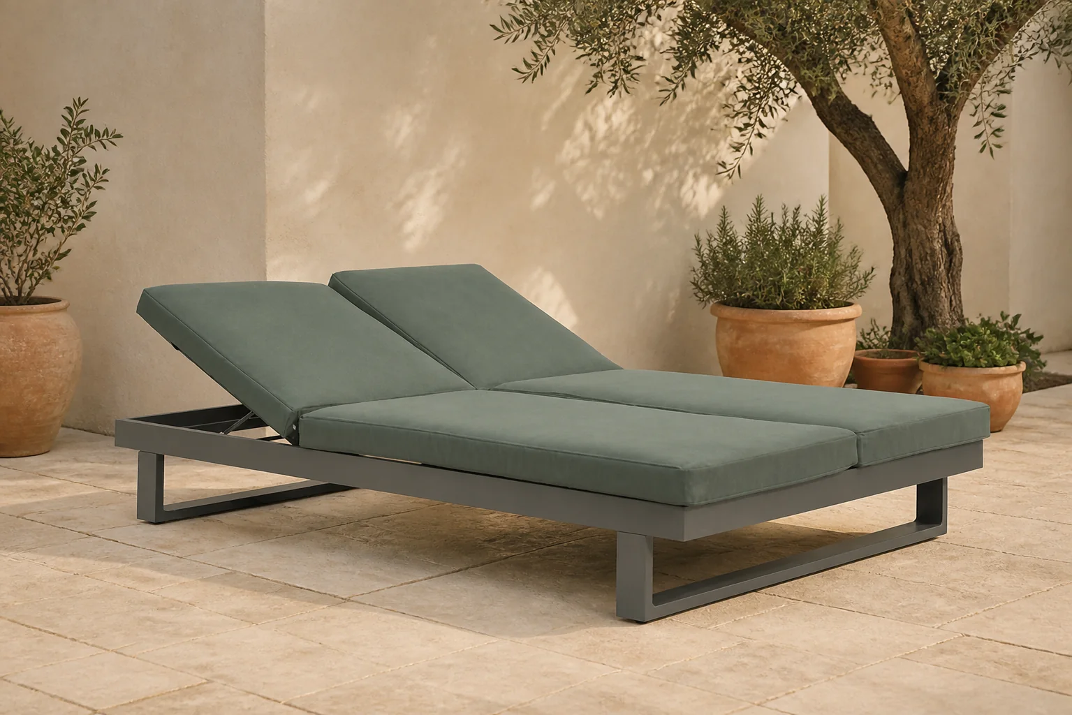 Sfeerfoto van Lifestyle Garden Furniture Massimo ligbed met kussen antraciet/moss green – Grijs-antraciet