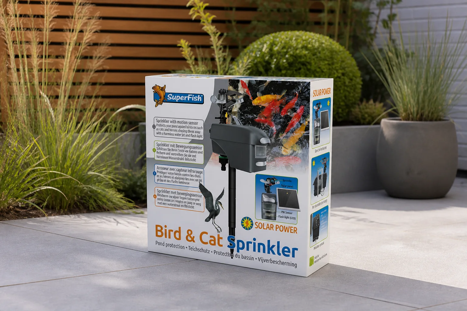 Sfeerfoto van Superfish Bird&Cat Sprinkler vijver