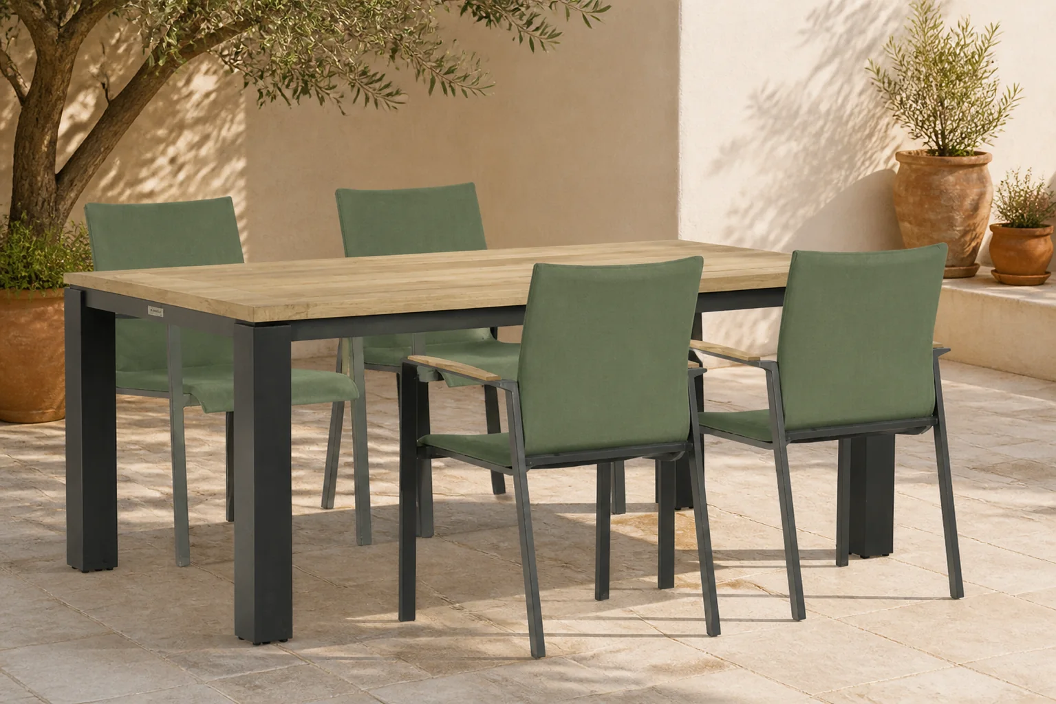 Sfeerfoto van Lifestyle Garden Furniture Brandon/Veneto 180 cm dining tuinset 5-delig – Groen