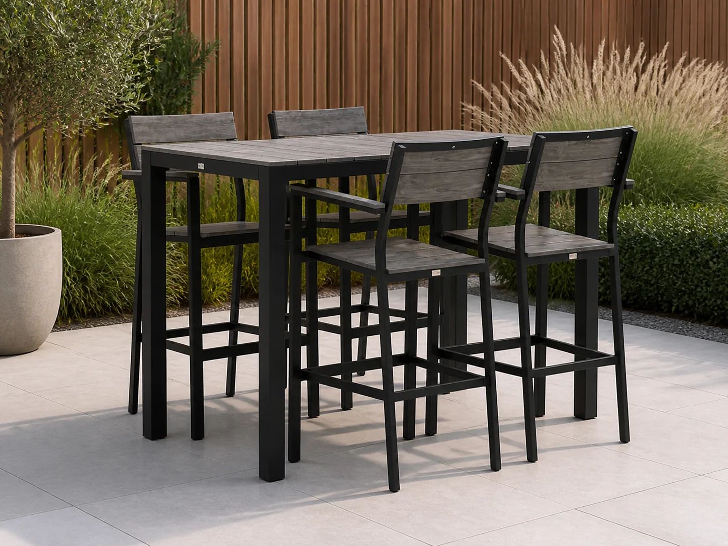 Sfeerfoto van Bellagio tuinmeubelen Fidenza 150cm barset 5-delig – Zwart