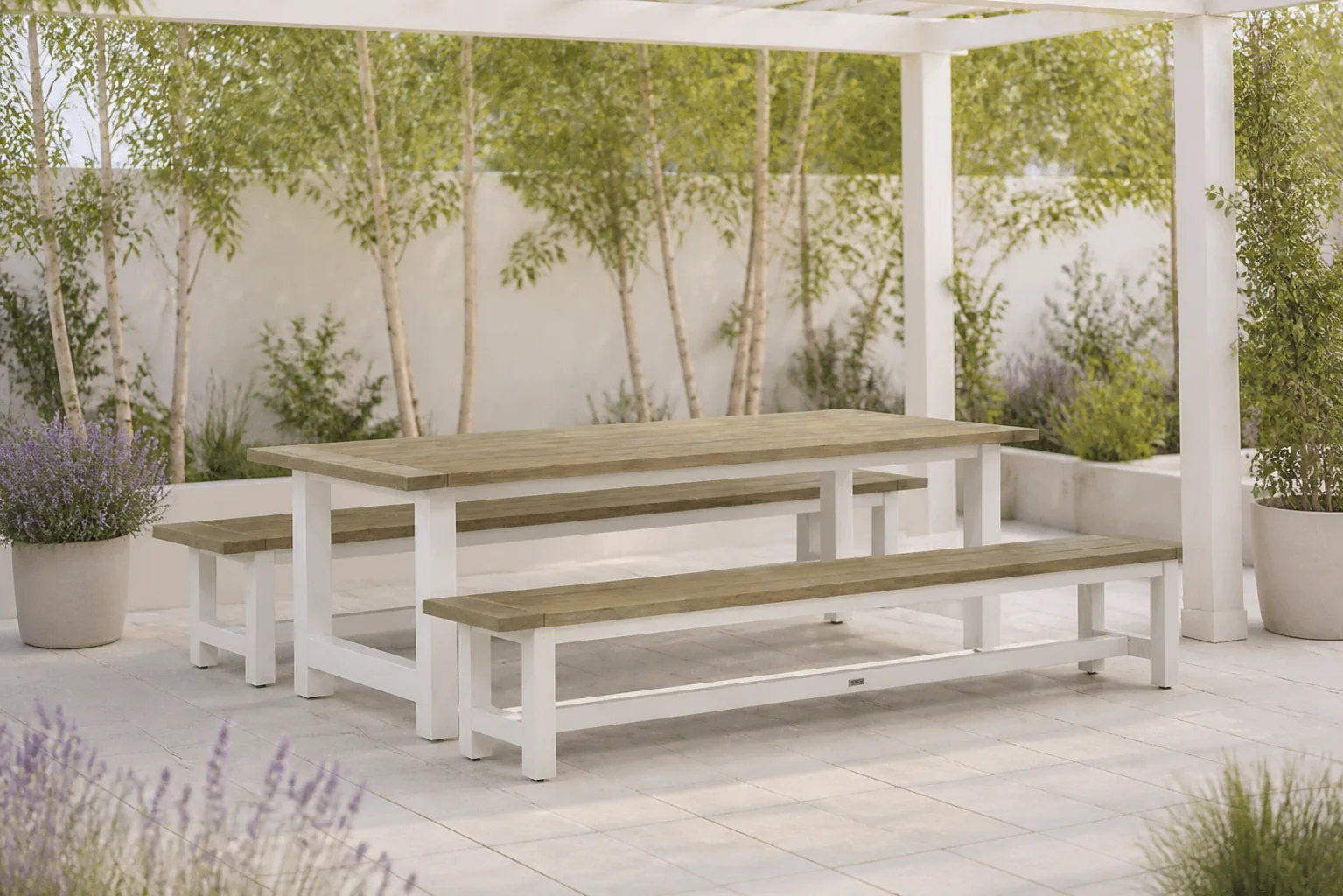 Sfeerfoto van Lifestyle Garden Furniture Los Angeles/Los Angeles 200 cm picknickset 3-delig – Old teak greywash