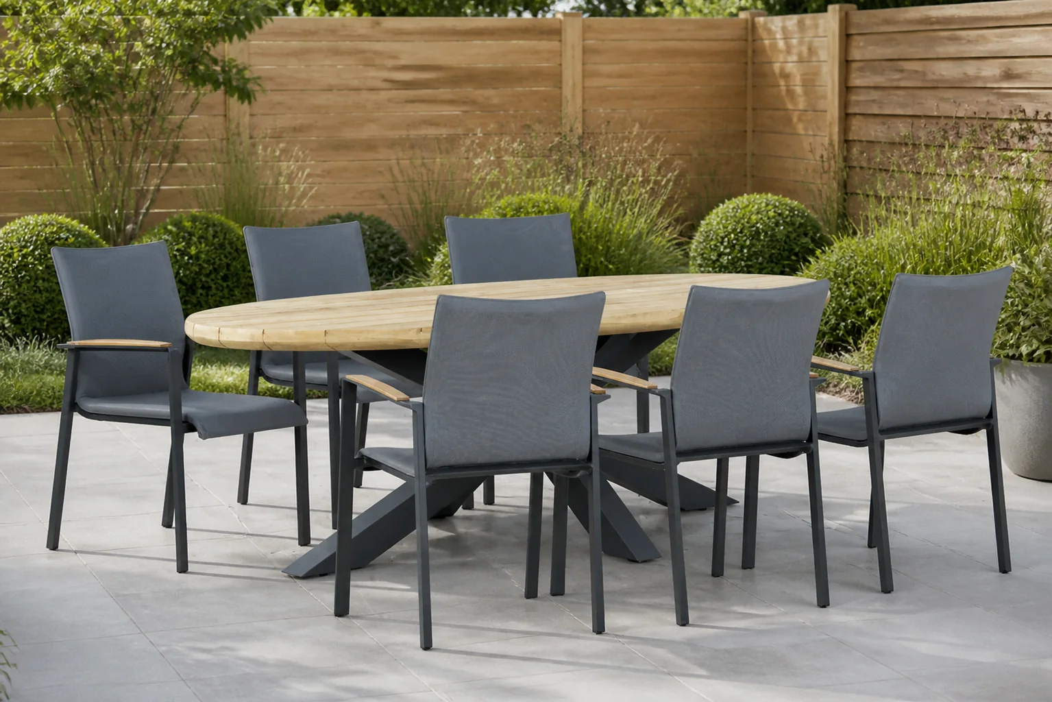 Sfeerfoto van Lifestyle Garden Furniture Brandon/Diogo 240 cm dining tuinset 7-delig – Grijs-antraciet