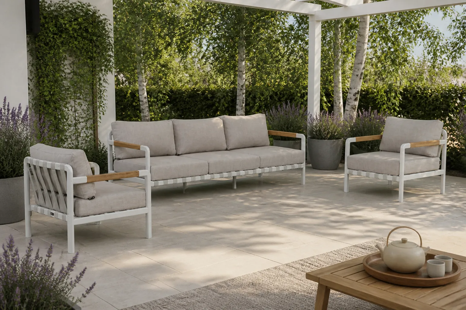 Sfeerfoto van Coco Avellino stoel-bank loungeset 3-delig – Wit