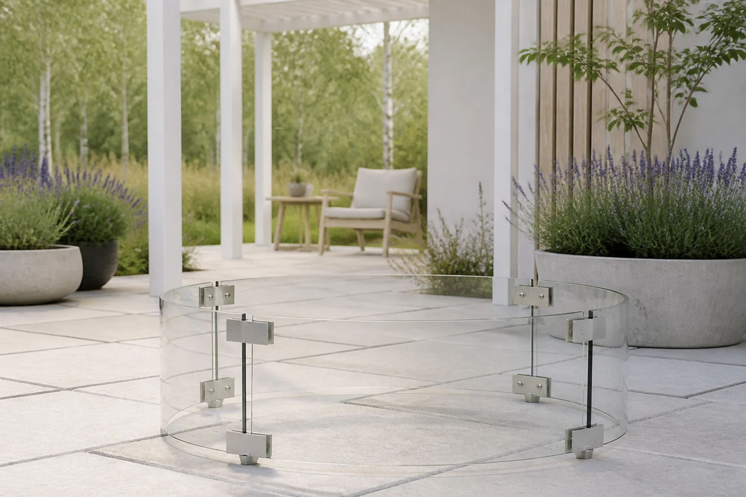 Sfeerfoto van Lifestyle Garden Furniture glasset rond voor inbouwbrander – Transparant