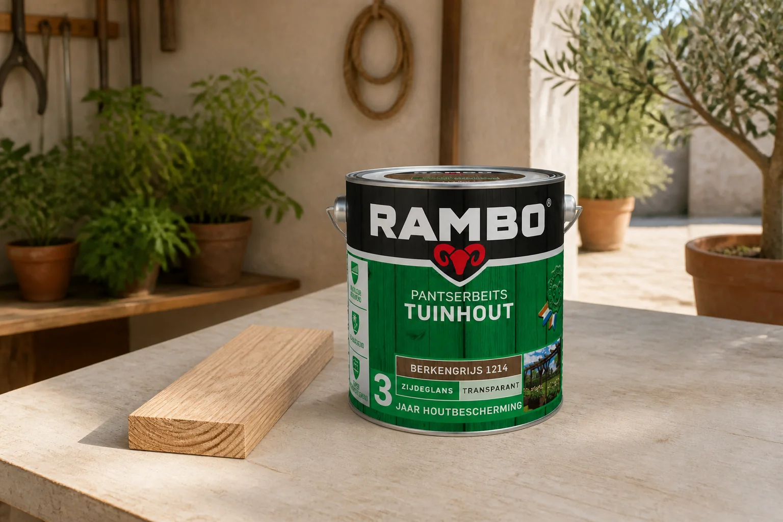 Sfeerfoto van Rambo Pantserbeits tuinhout zg tr. 1214 2,5l – grijs
