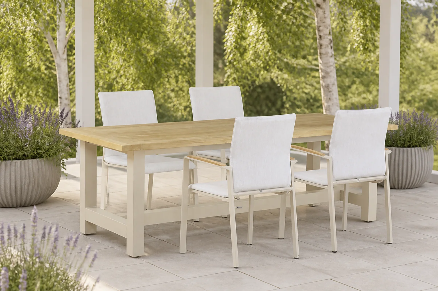 Sfeerfoto van Lifestyle Garden Furniture Brandon/San Francisco 200 cm dining tuinset 5-delig – Taupe-naturel-bruin