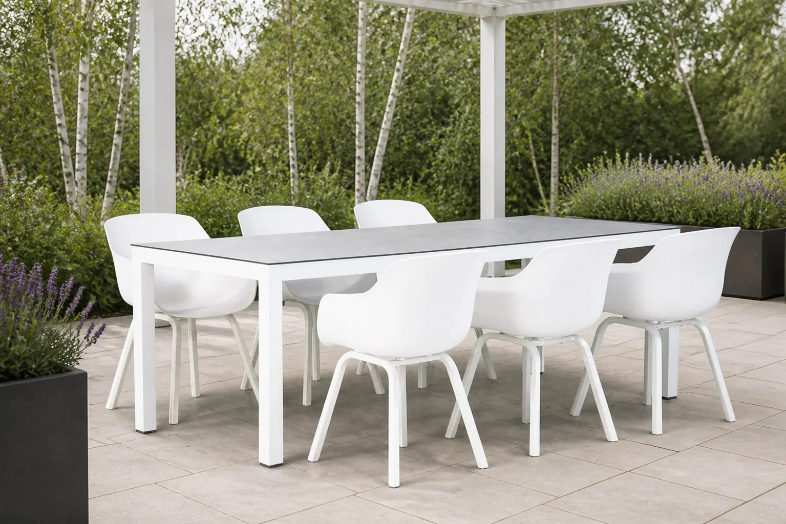 Sfeerfoto van Lifestyle Garden Furniture Salina/Margao 220 cm dining tuinset 7-delig – Wit