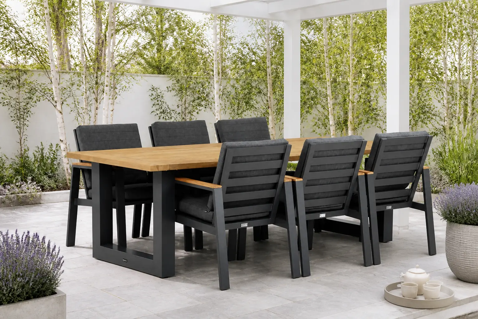 Sfeerfoto van Lifestyle Garden Furniture Marietta/Talai 240 cm dining tuinset 7-delig – Grijs-antraciet