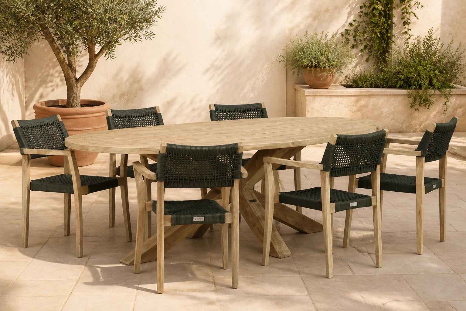 Sfeerfoto van Lifestyle Garden Furniture Dallas/Boston 240 cm ovaal dining tuinset 7-delig – Groen