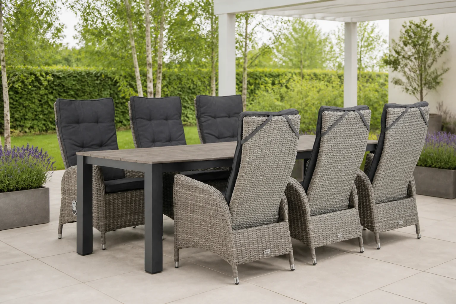 Sfeerfoto van Garden Collections Lincoln/Valley 240 cm dining tuinset 7-delig – Grijs-antraciet