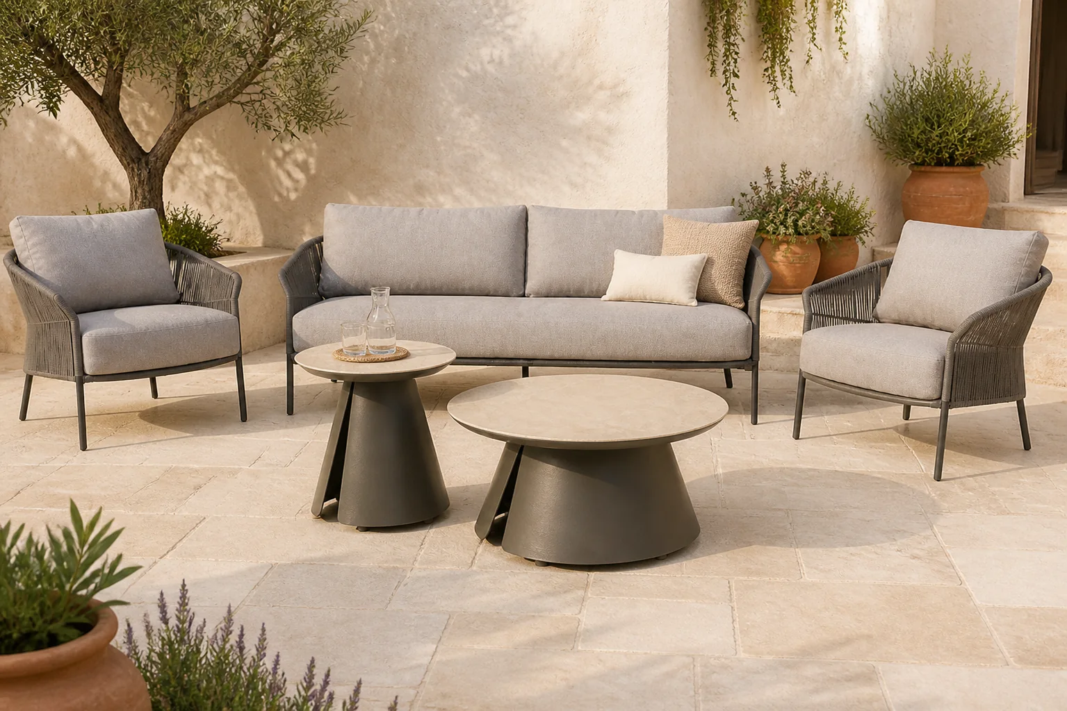 Sfeerfoto van 4 Seasons Outdoor Florence/Cayora 50/80 cm stoel-bank loungeset 5-delig – Transparant