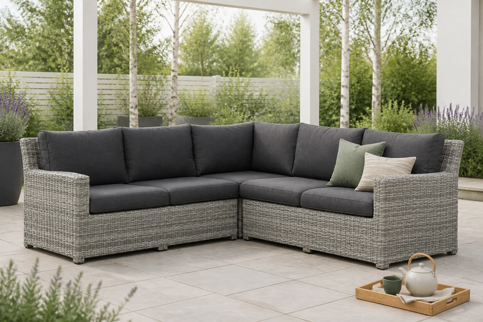 Sfeerfoto van Garden Collections Giardino hoek loungeset 3-delig – Grijs-antraciet