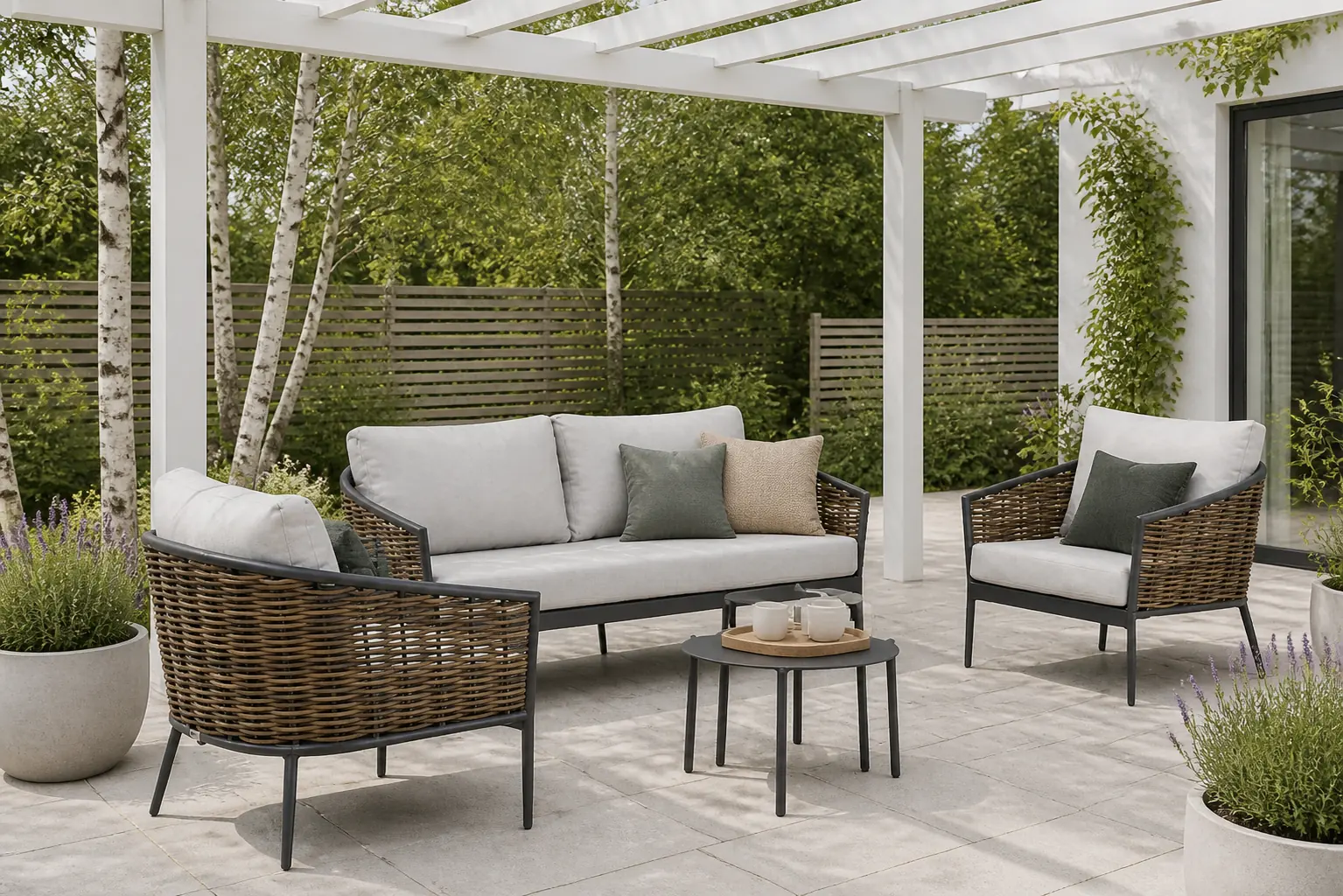 Sfeerfoto van Coco Lanai/Pacific 45/60 stoel-bank loungeset 5-delig – Transparant